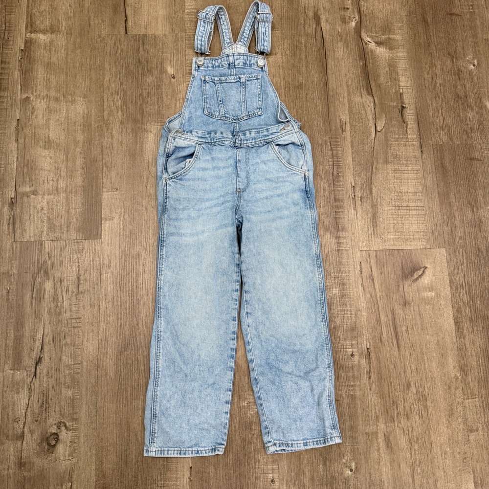 H&M Kids Light Wash Denim Overalls Blue Straight Leg Stretch Size 6 11909928